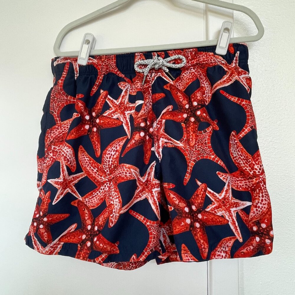 Molokai Surf Co. Starfish‎ Swim Trunks in Red and Navy, Drawstring,  Size Large